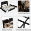 Grand lit plateforme, tête de lit, tablette de rangement, prises de courant, structure de lit en métal, revêtement de sol en similicuir sans bruit et sans sommier-610373220