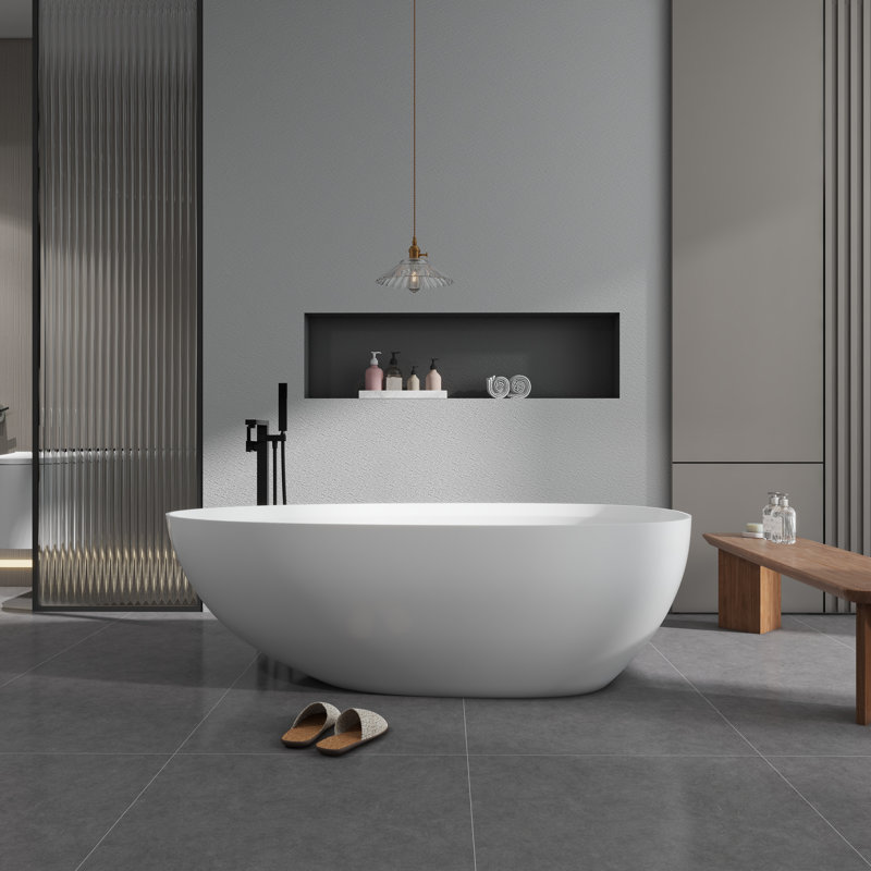 71'' x 35'' Soaking Solid Surface Bathtub, Matte White