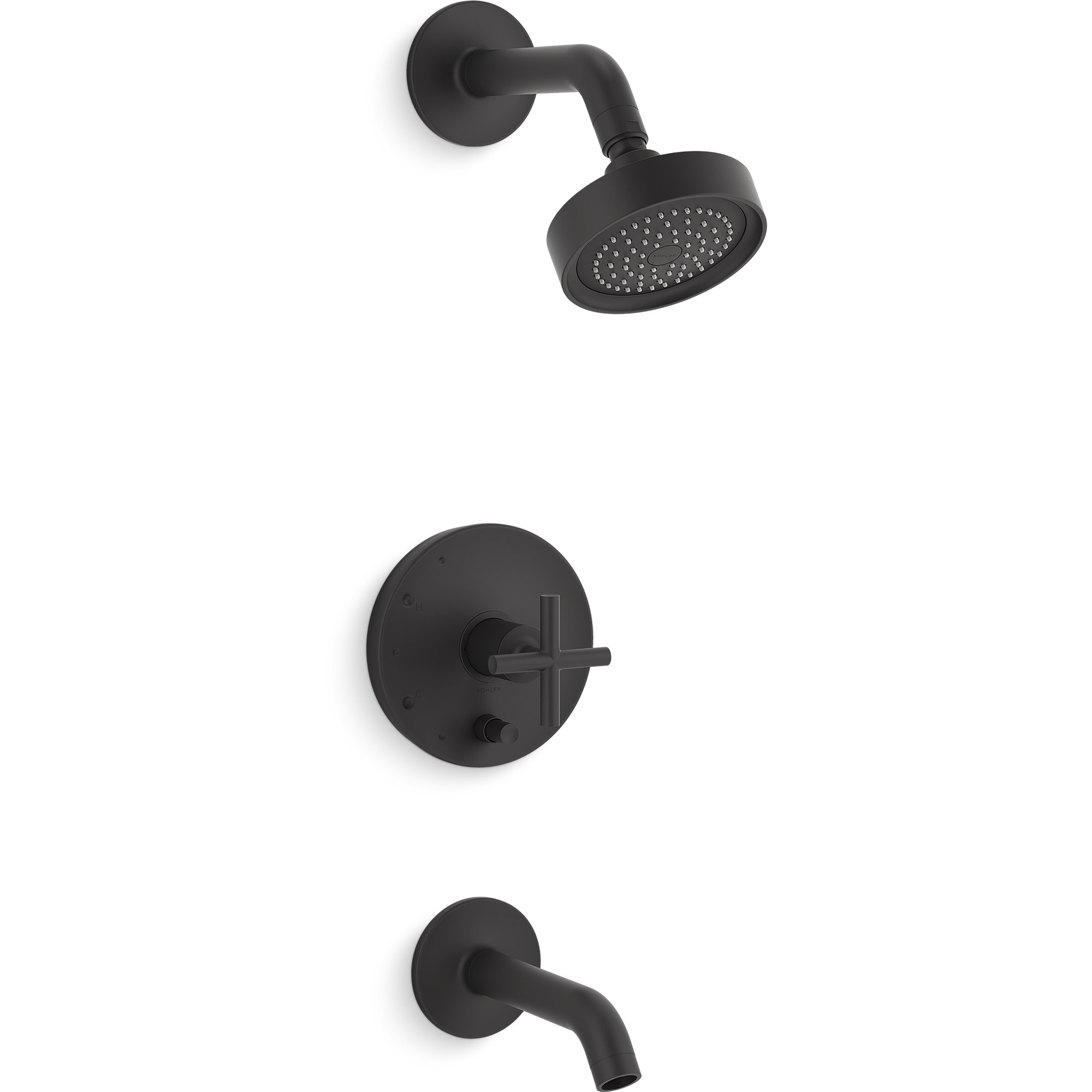 Purist Pressure-Balancing Thermostatic Tub and Shower Faucet, Matte Black, 2.5 GPM, Cross Handle