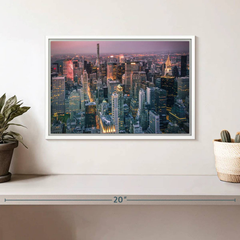 Lumières du paysage urbain de New York, 13 po x 9 po, Cadre flottant blanc