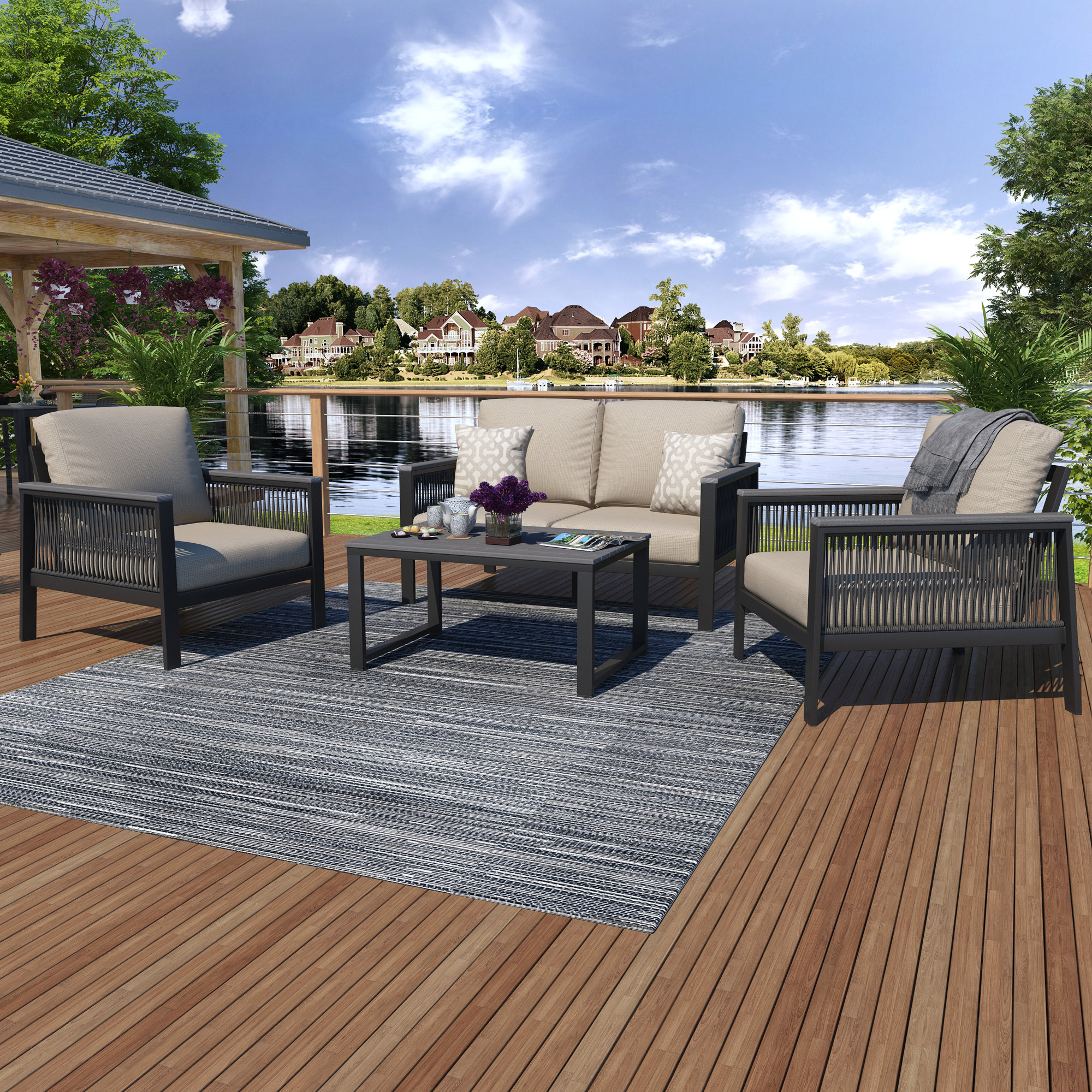 Townsend 4 - Person Outdoor Seating Group with Sunbrella® Cushions, Cast Silver