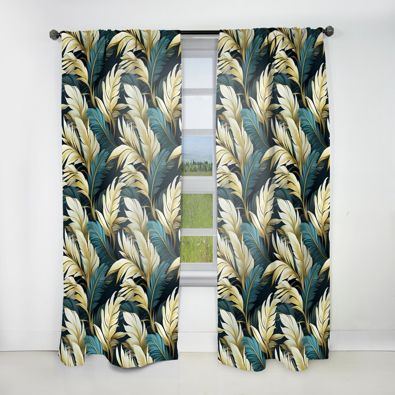 Palm Breeze Tropical Pattern I - Tropical Velvet Curtain - Room Darkening - 1 panel, 52" W x 63" L