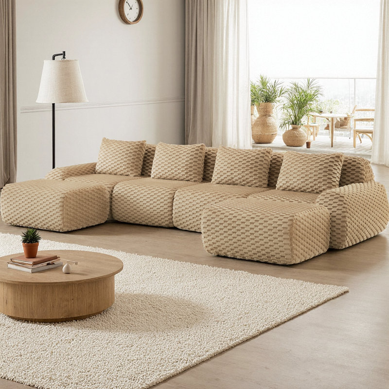 Canapé modulaire modulaire en forme de U de 146 po avec repose-pieds, canapé 4 places en tissu de flanelle, sans assemblage requis.