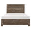 Lit double en bois brun rustique, meubles de chambre à coucher avec tête de lit et rails, sommier avec lit brun