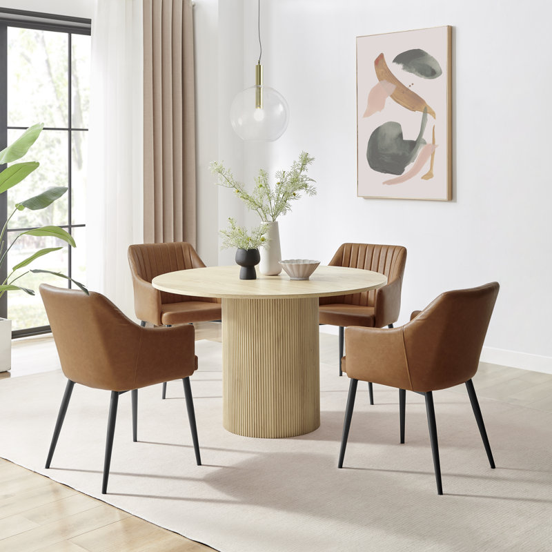 Tamorion 4 - Person Dining Set, Oak, Tan