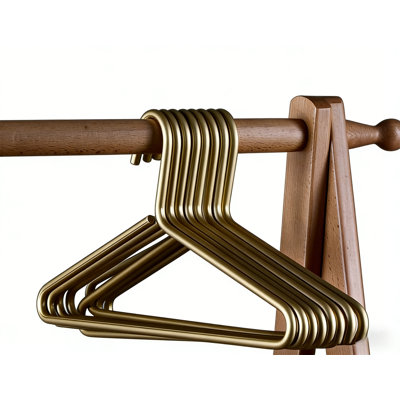Ensemble de 10 pièces de cintres haut de gamme en alliage d'aluminium doré mat, cintres de jupe en métal super lisse et durable, cintres en alliage d'aluminium, support de vêtements, suspension de vêtements