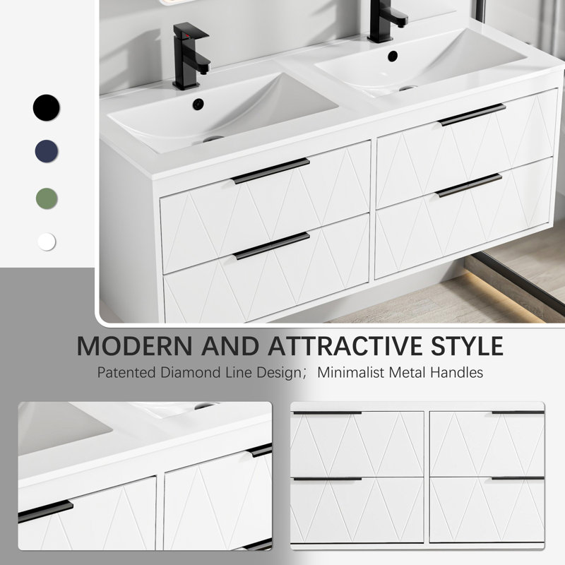 Base de meuble-lavabo à double cuve 48 po seulement, robinet et miroir non inclus, Blanc