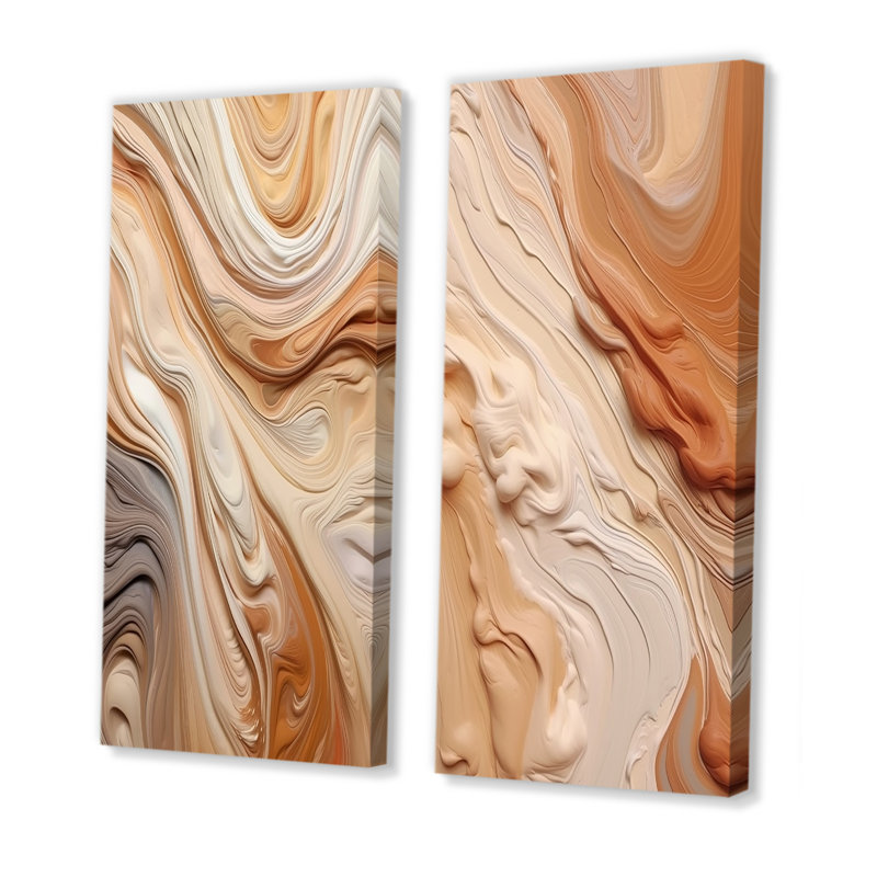 «Orange and Beige Unianted Imagination», 2 pièces sur toile, Toile tendue, H 20 po x l 24 po