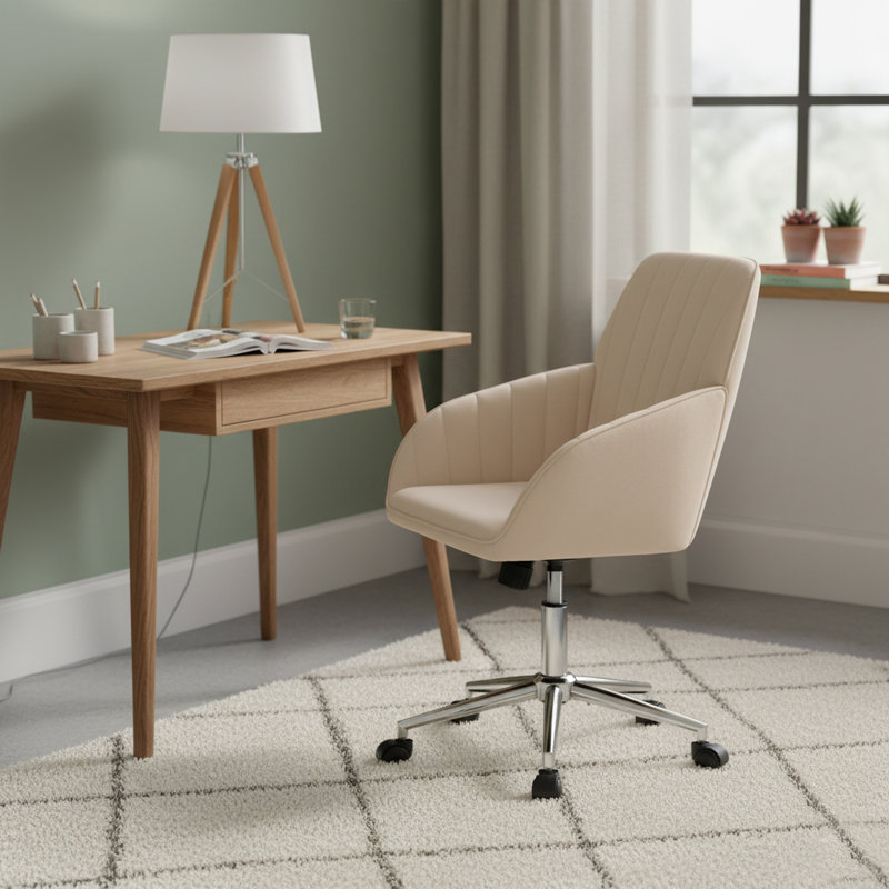 Modern Adjustable Office Chair with Soft Cushion, Metal Legs, Khaki