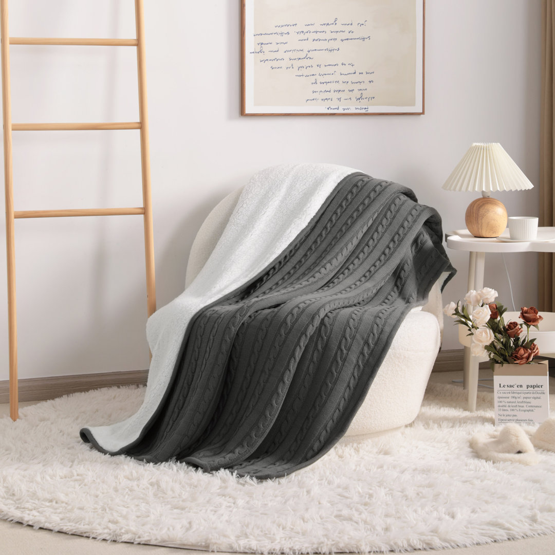 Cable Knit Sherpa Blanket, 100% Pure Cotton Soft Warm Fleece Knitted Throw - NTBAY NTBAY