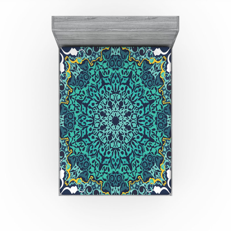 Drap-housse Ambesonne, paquet de 2, Turquoise / bleu foncé oriental, Drap-housse grand