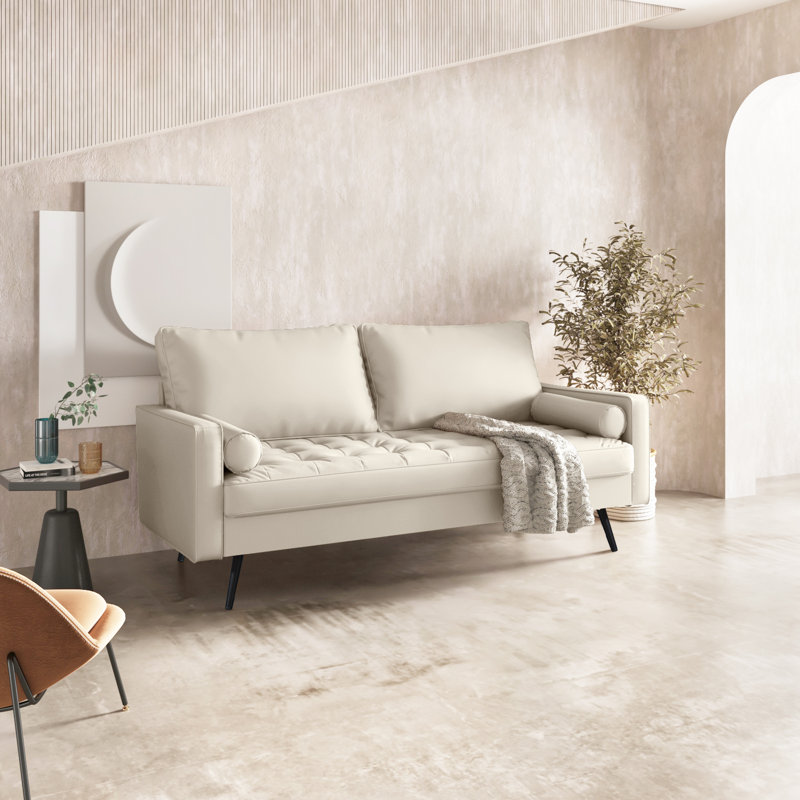 Ilenas 70" Faux Leather Square Arm Sofa, White