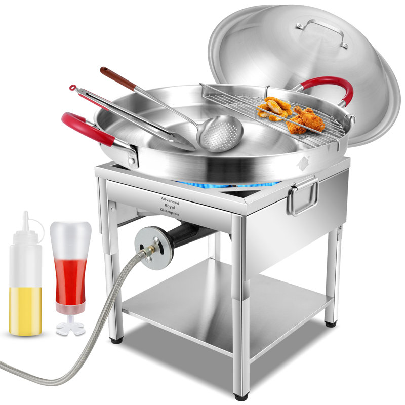 Arc 200,000 Btu Single Burner Stove With 20" 7Pcs Comal Discada Set,Outdoor Cooking Combo,Large Stainless Steel Griddle Pan For Frying Boiling Camping,Domed Lid, Cooking Rack, Tongs