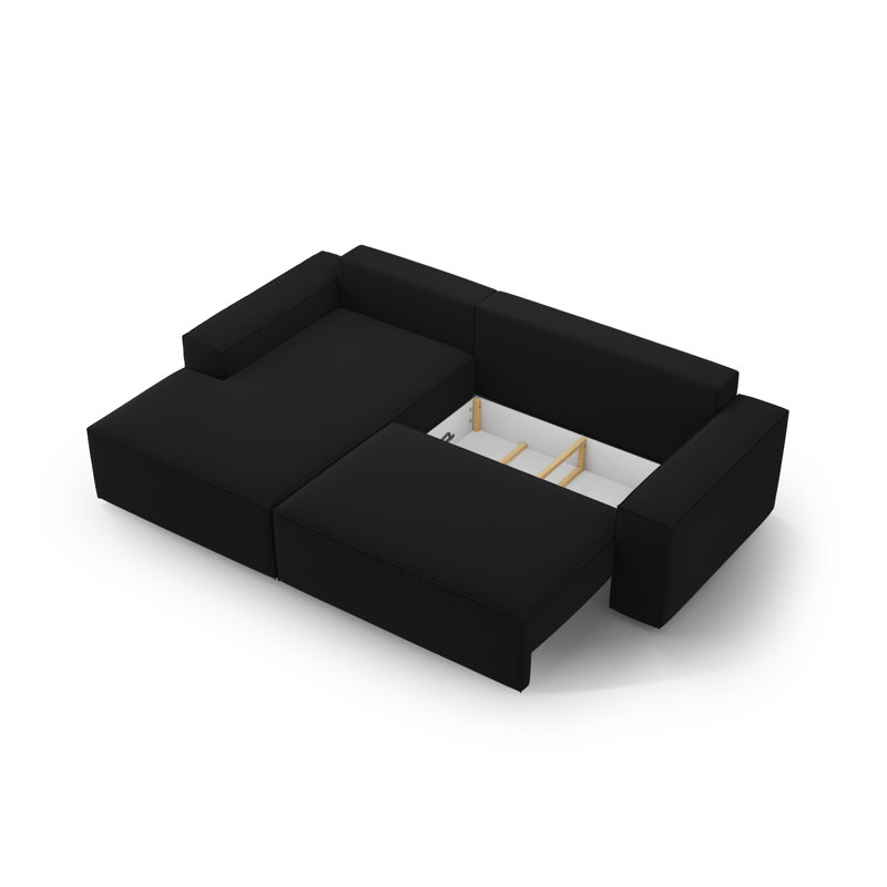 Alisbha 3 Seater Sofa Bed, Black, Velvet, Left-Hand Facing