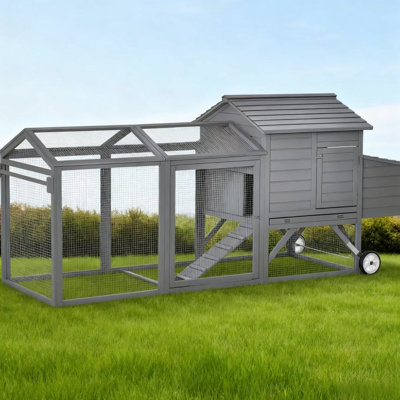 96.5" Long Chicken Coop With Nesting Box And Galvanized Fence For Safe Keeping Wooden Ramp Secure