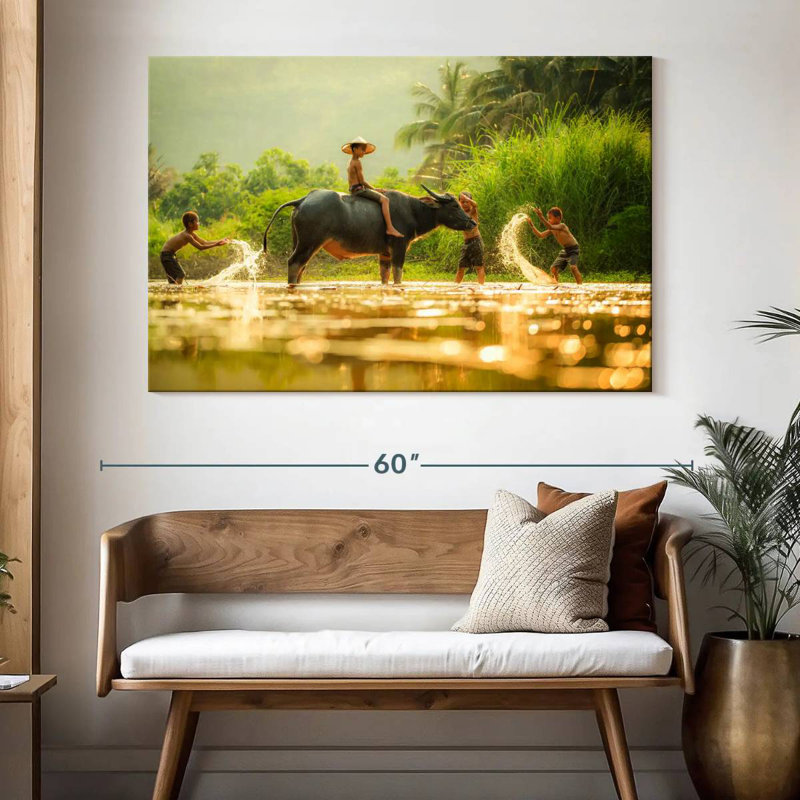 Brampt Boys With A Buffalo, 34" H x 51" W