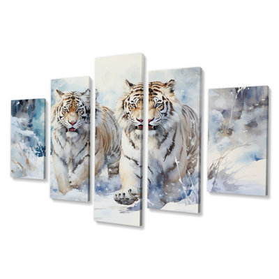 White Tigers Playing In The Snow I - Tiger Multipanel Wall Art Set