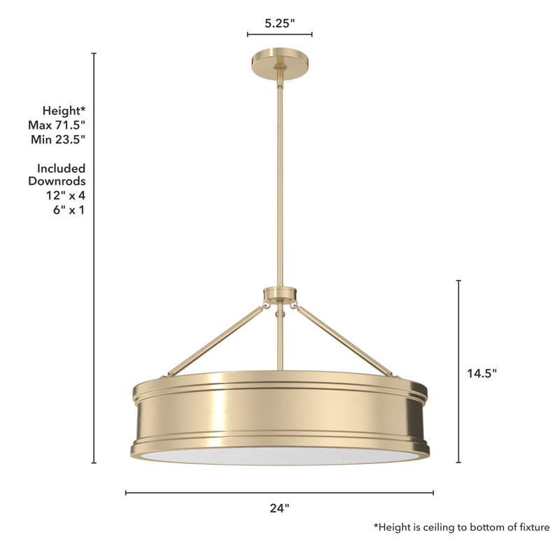 Alturas Gold 24-Inch Drum Pendant Light with Glass Diffuser