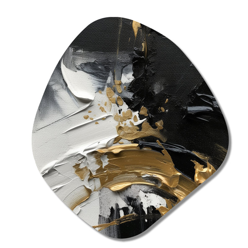 «Exquis Darling Gold Abstract Wave On Black I», art mural asymétrique en forme de nébuleuse abstraite, H 28 po x l 25 po