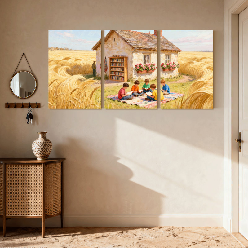 Scénario et paysages urbains, champ de blé doré, ensemble de lecture pour enfants, ensemble de 3 impressions sur toile