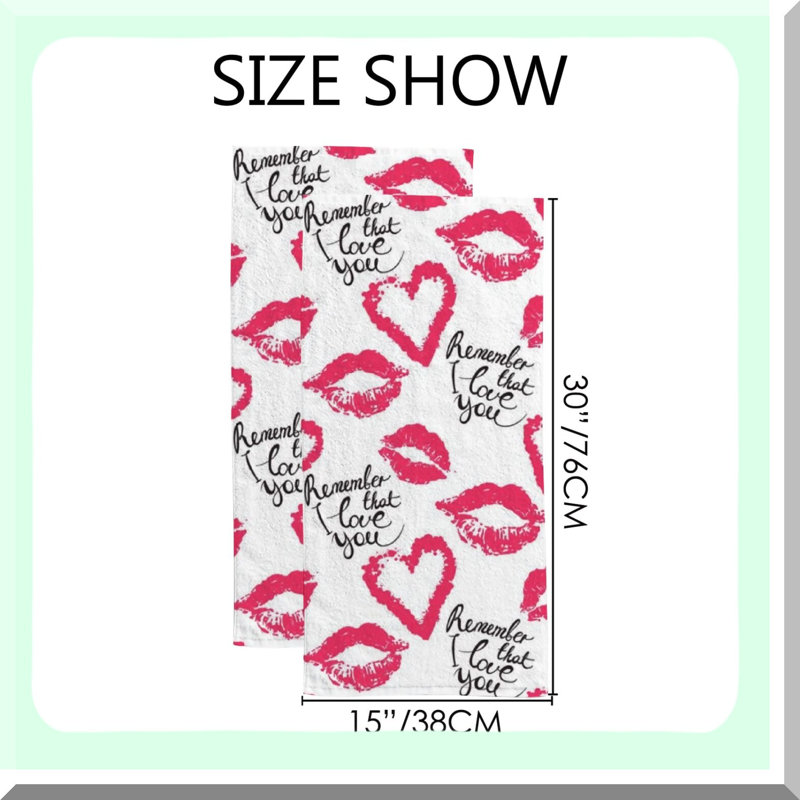 LoveLuxe Soft & Absorbent Bath Hand Towels - Set of 2, Heart Lips Design, Perfect for Bathroom, Kitchen, Hotel, Gym, Spa