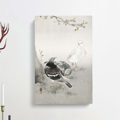 Three Pigeons by Ohara Koson - Wrapped Canvas Painting
