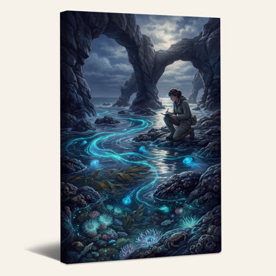 «Bioluminescent Jellyfish Chercheur at Moonlit Sea Arch», art mural sur toile