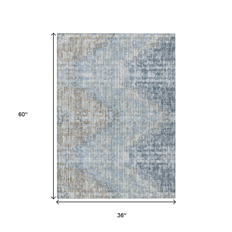 Tapis extérieur lavable à motif géométrique bleu et beige 3 pi x 5 pi
