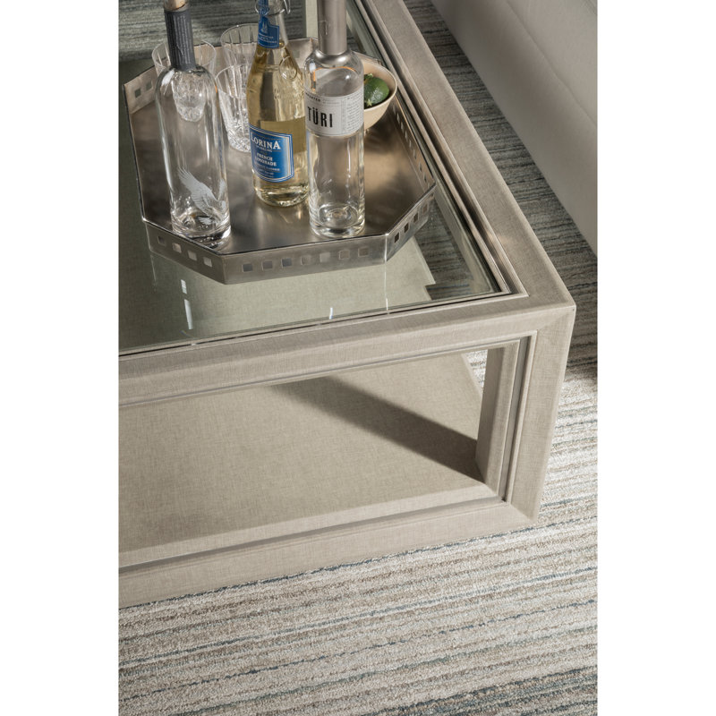 Zeitgeist 54'' Gray Linen and Stainless Steel Rectangular Cocktail Table