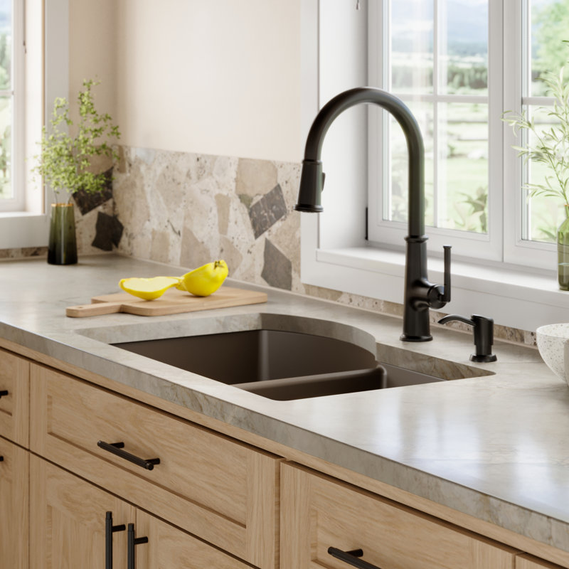 Ensemble d'évier de cuisine à double cuve 60/40 Karran Quartz 32 "X 21", Brun
