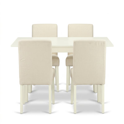 Linen White Hardwood Rectangular 5 Piece Dining Table Set Drop Leaves
