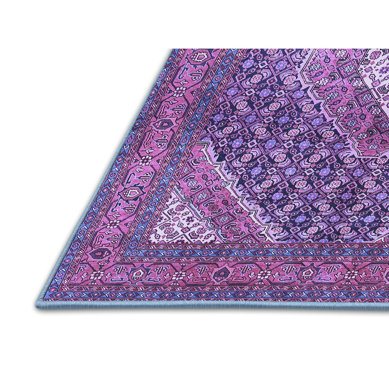 Tapis oriental oriental mauve / bleu foncé / blanc 8 pi x 12 pi fabriqué à la machine