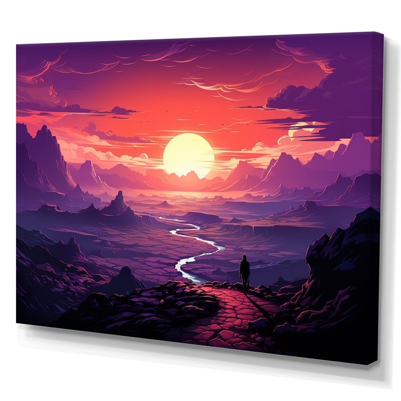 Mauve et rose, promenade au désert au coucher du soleil III - désert, art mural, Toile tendue, H 16 po x l 32 po x P 1 po