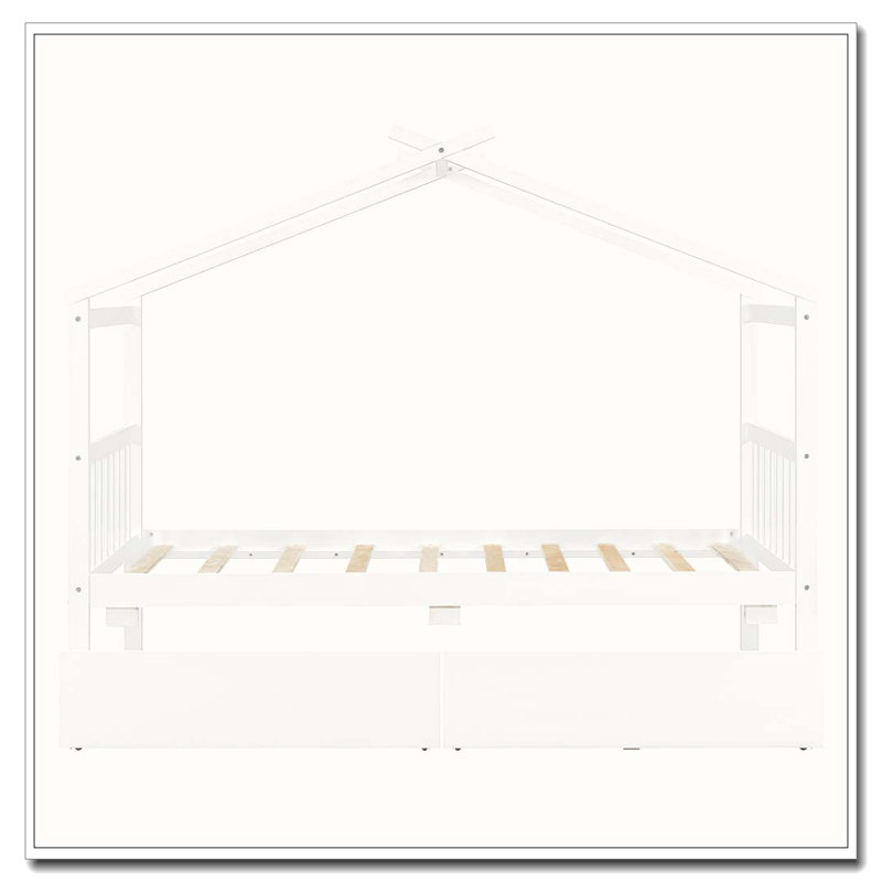 Lit en bois avec tiroirs, Simple, Blanc