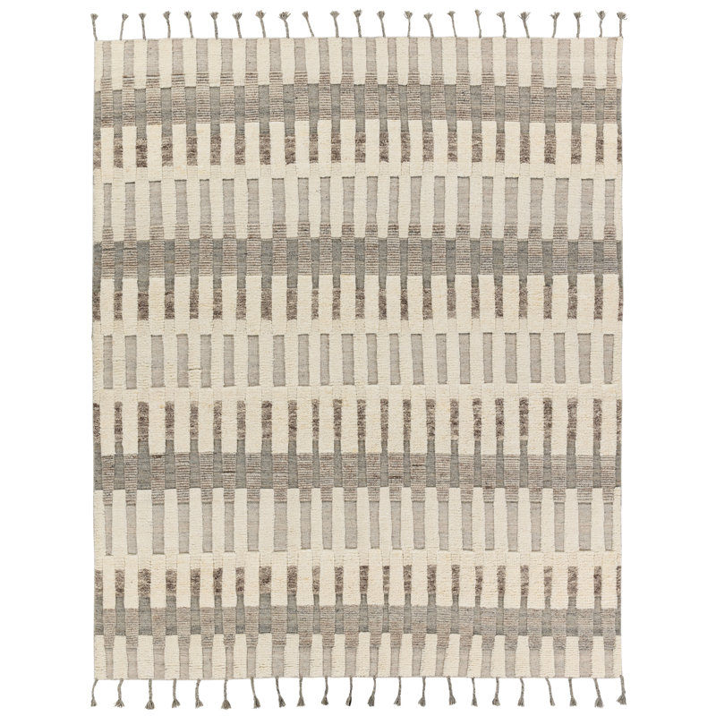 Tapis crème et taupe noué à la main Kern Izza KO06, Rectangulaire 8 pi x 10 pi