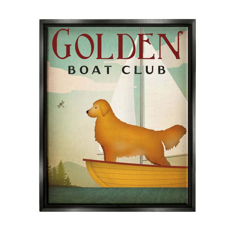 «Boat Club Dog Sailing - Floater Frame», impression sur toile, Cadre flottant noir de jais, H 21 po x l 17 po x P 1,7 po