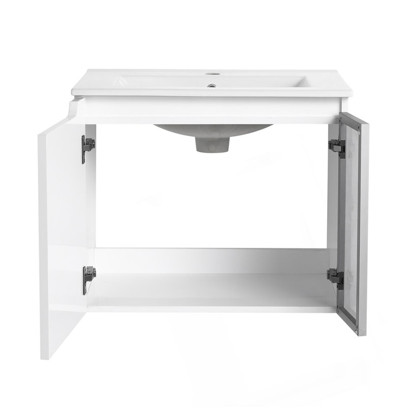 Meuble-lavabo mural 24 po avec lavabo en céramique, 2 portes à fermeture douce, 24"