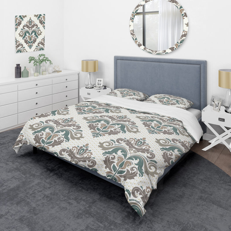Pink Damask Polyester Damask Duvet Cover, King Duvet Cover + 2 King Shams