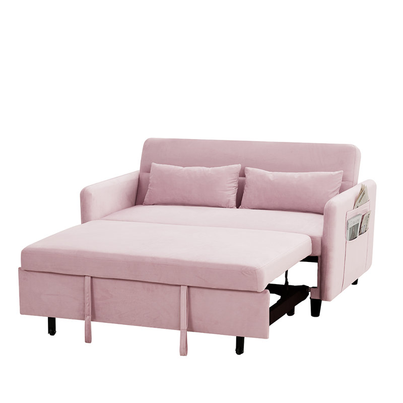 Sofa pull-out bed includes two pillows, Pink Velvet