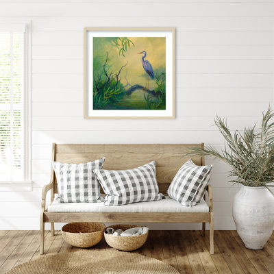 «Summer Heron» par Floy Zittin, impression sur bois encadrée