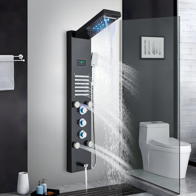 LED Shower Panel Tower Rain&Waterfall Massage Body Jets System Stainless Steel