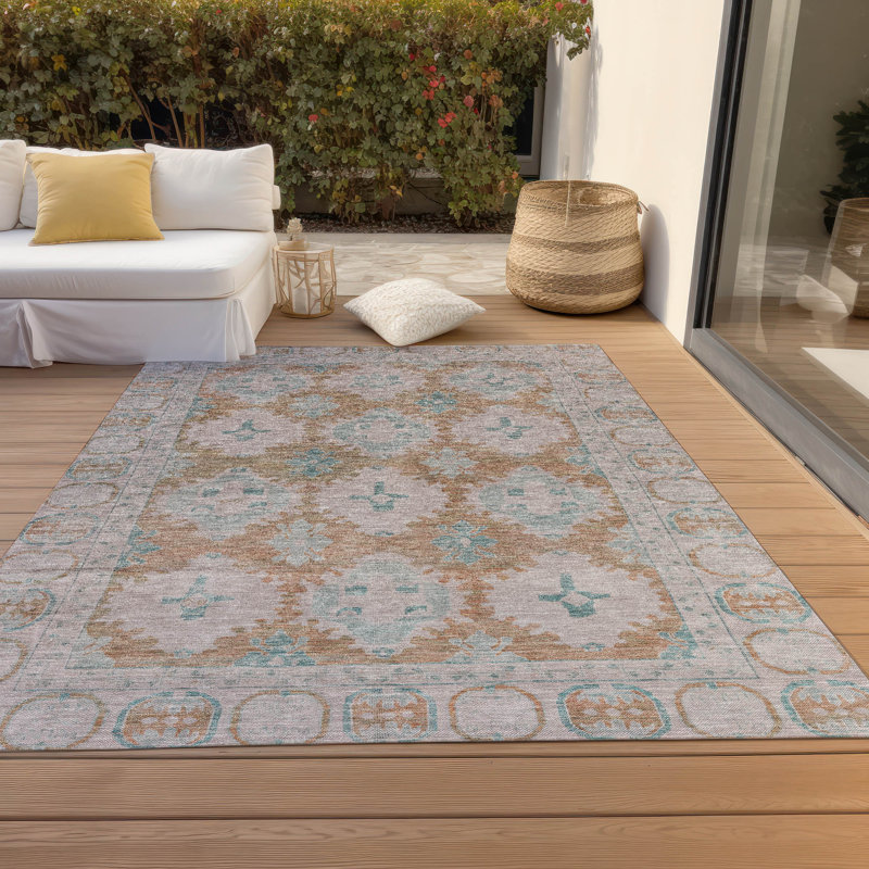 Machine Washable Indoor/Outdoor Xhevrie Terracotta Rug, Rectangle 5' x 7'6"