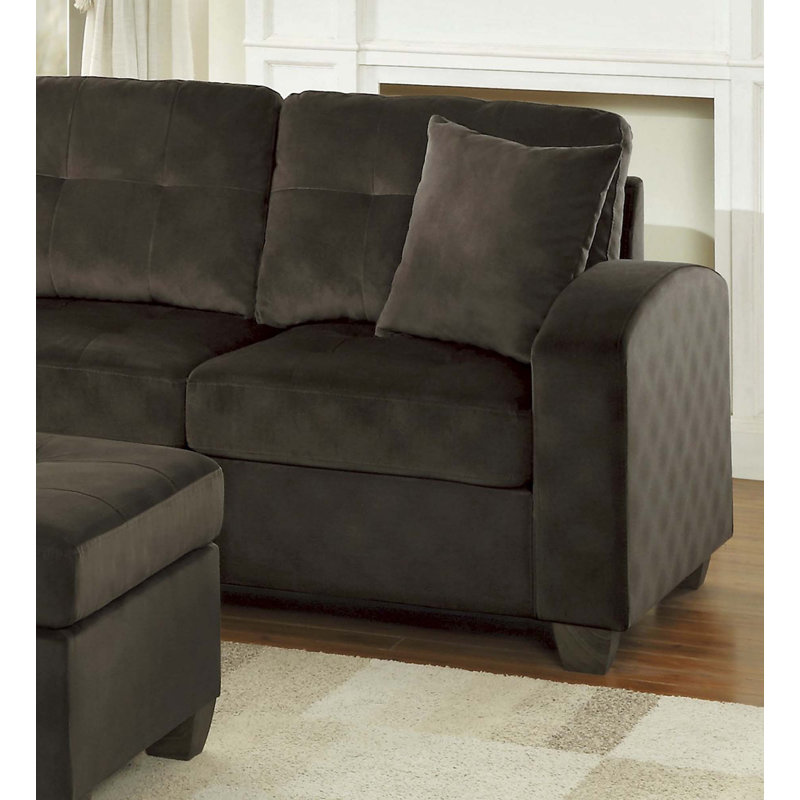 Canapé modulaire réversible 3 pièces avec méridienne, Tissu chocolat