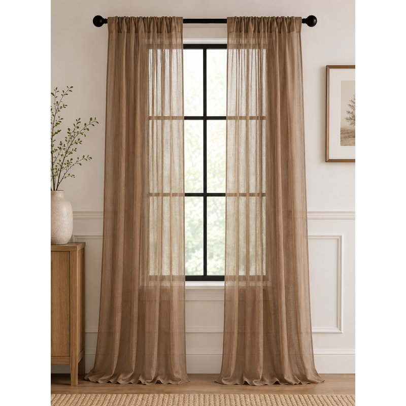 Belarmino Semi Sheer Curtain Single Panel, Mocha, 54" x 96"