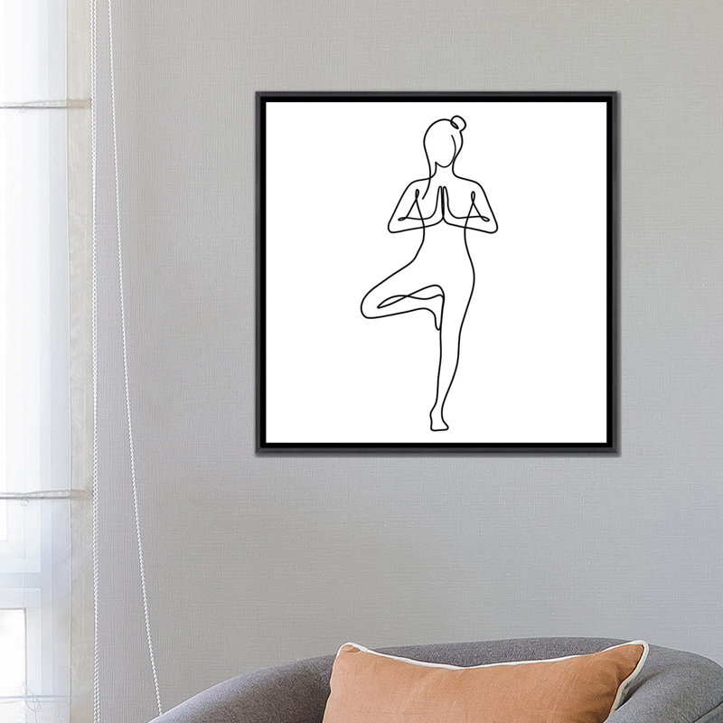 « Yoga Tree pose Square » par Dane Khy-impression de dessin, Pas de tapis, Toile avec cadre noir patiné