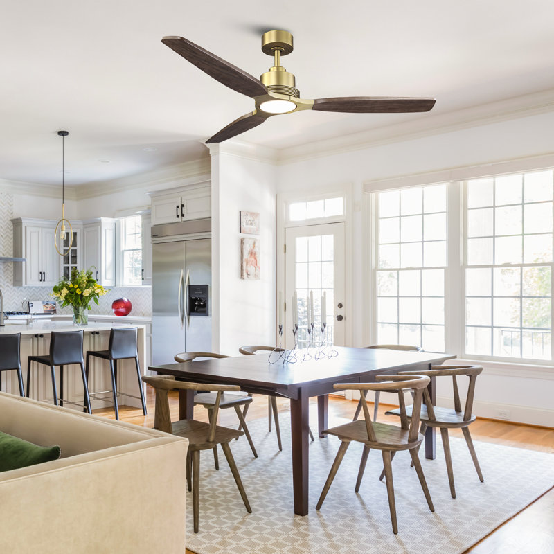 56" Propeller Solid Wood Blades Dimmable LED Ceiling Fan with Light and Remote Control, 3 Color Lights, 6-Speed Reversible DC Motor, Timer