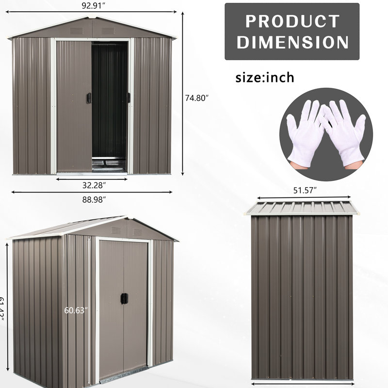 Metal Storage House Shed 8Ft X 4Ft, Galvanized, Gray Galvanized Outdoor Utility, Gray