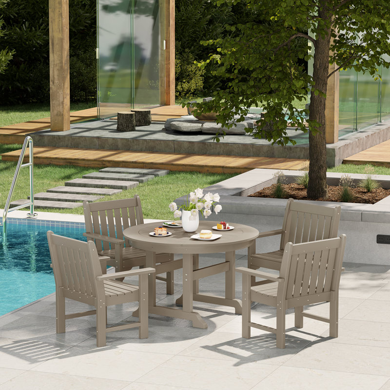 Laguna 5-Piece Round Table Garden Arm Chair Dining Set, Whitewash
