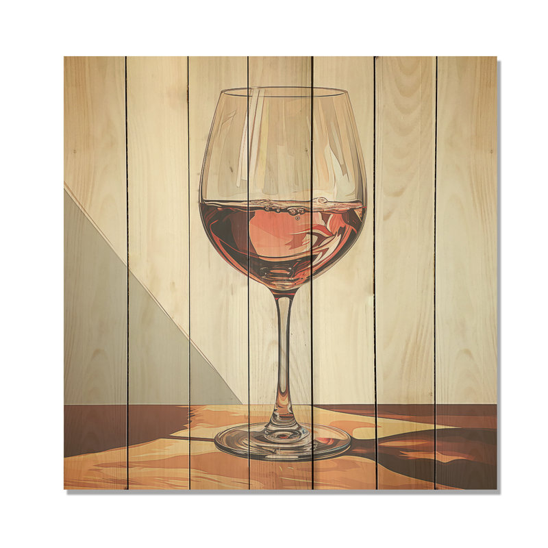 «Pink Crisp Elegance Of Wine Glass II» - impression de vin sur bois, H 30 po x l 30 po