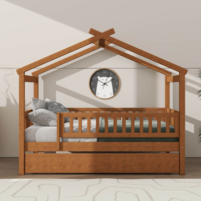 Lit simple en bois sur le thème de la maison avec lit gigogne simple, base de lit en bois